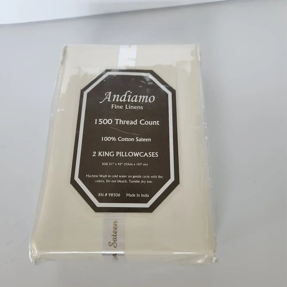 1500 Thread Count Luxury Egyptian Cotton Sateen 2 King Pillowcases NOS Ivory